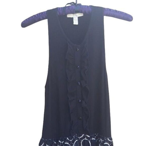 Vtg Artsy Western Ruffled Scalloped Eyelet Lace Tulle Full Skirt Tank Dress Sz 0 - Picture 3 of 8